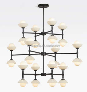 Escalier nordique moderne personnalisé pour foyer d'hôtel <span class=keywords><strong>Lustre</strong></span> doré à 3 niveaux Lampes suspendues en albâtre Lustres en verre de luxe à haut plafond - Product Image 3