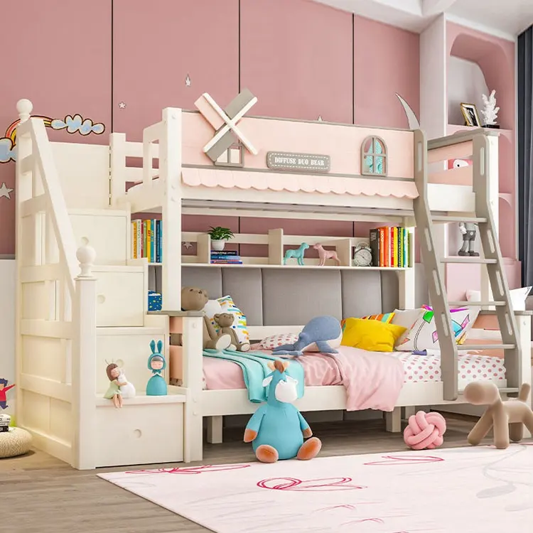 Meubles de chambre à coucher modernes de luxe, lit en bois, rangement, lit superposé pour enfants, boîte en Carton solide, ensembles de chambre à coucher, petit lit pour filles