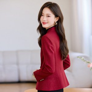 Women's Blazer Khaki Solid Color Polyester Anti-Wrinkle Suit Jacket For Office Wear - Product Image 4