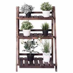 Scaffale per Vasi di Fiori a 3 Ripiani Pieghevole in Legno Espositore per Interni ed Esterni Giardino - Product Image 1