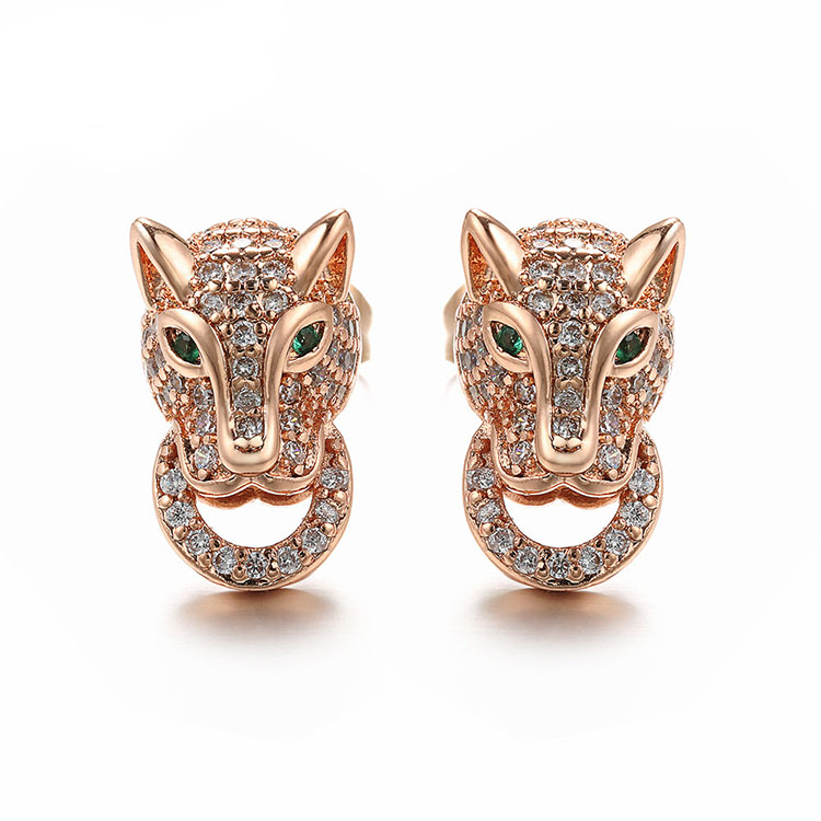 Trendy Gold CZ Leopard Head Stud Earrings | Dainty Panther Charm