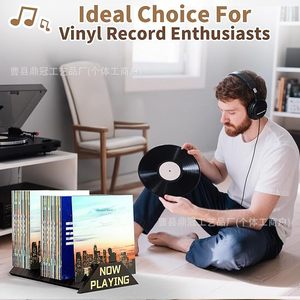 Wooden Vinyl <b>Record</b> Display Rack Foldable Now Playing Sign CD Storage Shelf Living Room Decor Multi Functional Portable <b>Stand</b> - Product Image 2