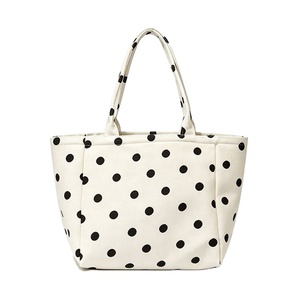 <b>Eco</b> Friendly Reusable Polka <b>Dot</b> Print Inner Pocket Large Capacity Canvas for Daily Shopping Custom Logo Tote Bag - Product Image 1
