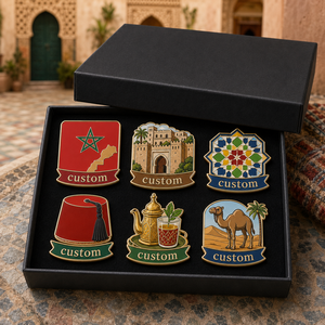 Al por mayor, Set de insignias de esmalte personalizadas de <span class=keywords><strong>Marruecos</strong></span> con diseño de estrella roja, bandera y azulejo de Medina, para regalo, recuerdo turístico y Día Nacional - Product Image 1