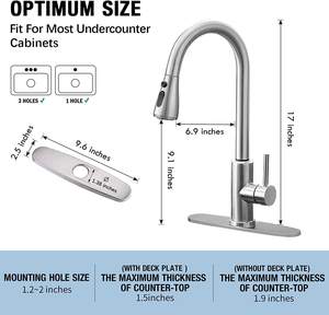 Grifo de Cocina Monomando de Acero Inoxidable Cepillado de Lujo con Rociador Extraíble, Válvula Cerámica, Agua Fría/Caliente, Uso Moderno en Hoteles - Product Image 3