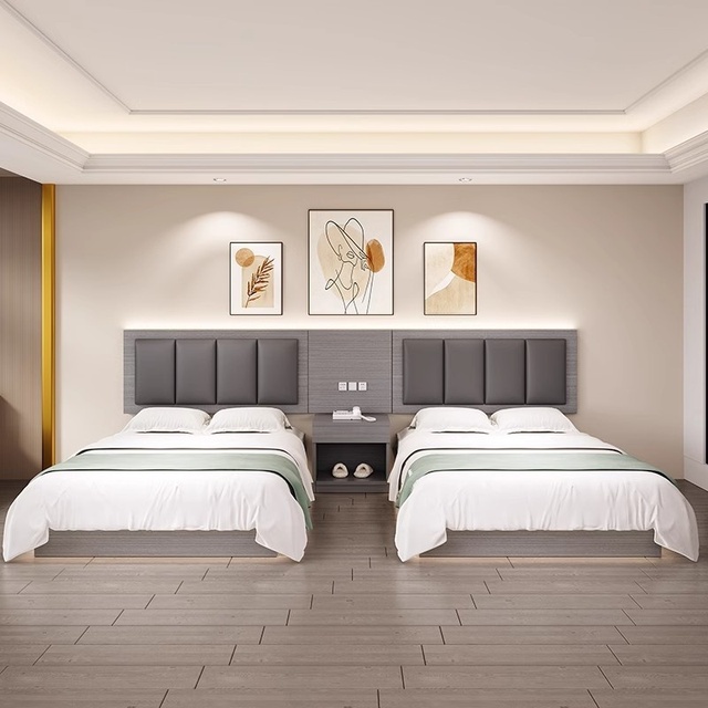 Fully Customization Series Wooden Double Twin Bed for Premium Hotel Business Accommodations