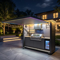 Cuisine extérieure moderne avec armoire, îlot barbecue résistant aux intempéries pour maison modulaire, villa de luxe, maison d'hôtes de vacances