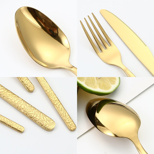 16/24Pcs Embossed Handle Gold Stainless Steel Cutlery Set Luxury Mirror Polished Flatware Spoon Fork Knife Tableware Set For Wed - Product Image 2