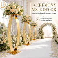Stands Bunga Kristal Emas 80CM dengan Manik-manik Kristal Gantung untuk Dekorasi Centerpiece Meja Pernikahan