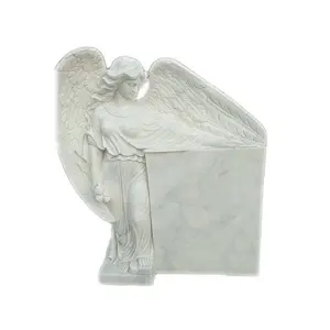 China-estatua de Ángel de mármol blanco, lápida tallada a mano