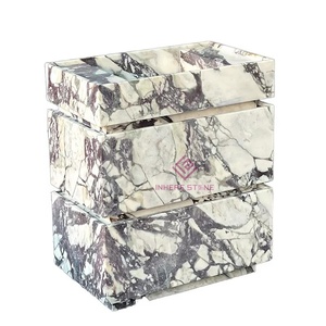 럭셔리 모던 호텔 빌라 욕실 화장대 Calacatta Viola 대리석 세면대 세면대 두 캐비닛 서랍 큰 석판 천연석 - Product Image 1