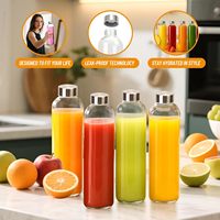 Bouteille d'eau en verre avec couvercle, verre borosilicate transparent, gobelet à boire réutilisable, gobelet en verre pour un usage quotidien à la maison ou au bureau