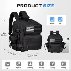 Sac à dos tactique 15L pour voyage et camping Sac de sport Mini sac à dos extérieur pour randonnée Trekking Sac à dos Molle d'entraînement pour ordinateur portable - Product Image 6