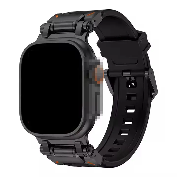 Pulseira de relógio em TPU ajustável com conector de metal para Apple Watch Series Ultra 9 8 7 6 pulseira de aço inoxidável