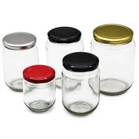 Frascos de Vidrio Transparentes Redondos para Almacenamiento, Recipientes Herméticos para Alimentos con Tapa Metálica para Gelatina, Ensaladas y Empaquetado de Cocina