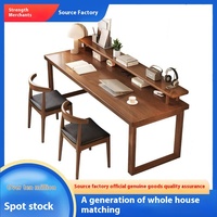 Bureau d'ordinateur double en bois massif moderne et simple avec étagère, pour usage commercial ou bureau à domicile, poste de travail mural, montage facile, garantie 1 an