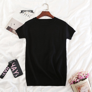 Maglione lavorato a maglia da donna, <span class=keywords><strong>pullover</strong></span> estivo sottile, t-shirt a maniche corte a righe bianche e nere - Product Image 2
