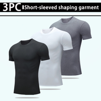 USA Warehouse 3-pack compressieshirts voor heren, zwart wit grijs, korte mouwen, sportonderkleding, sport-T-shirts, workout tops