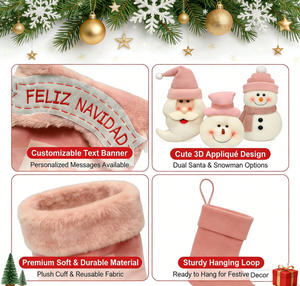 Bolsa de Regalo Navideña Rosa con Logotipo Personalizado, Decoración de <span class=keywords><strong>Santa</strong></span> Claus y Muñeco de Nieve, Bolsa de Regalo Cálida para Colgar <span class=keywords><strong>en</strong></span> el Árbol de Navidad, <span class=keywords><strong>Chimenea</strong></span> y Decoración del Hogar - Product Image 2