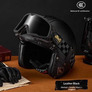 3C Certified Retro Leather 3/4 Open Face Motorcycle Helmet Unisex Vintage <b>Motorbike</b> Safety Helmet For <b>Electric</b> Scooter - Product Image 6