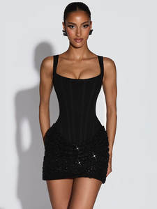 Mini Abito Sexy con Paillettes e Lacci sulla Schiena per Donne, Elegante Senza Maniche Aderente per Feste e Club - Product Image 4