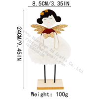 Ensemble de figurines d'anges de Noël, 2 pièces, visage en bois, jupe en fausse fourrure, ailes scintillantes dorées, décoration de table, 24 cm