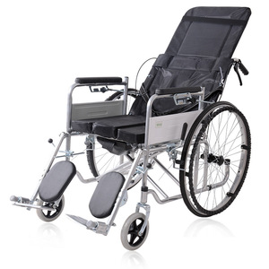 Fauteuil roulant semi-inclinable Lechi avec fonction toilette, en acier épaissi, pliable, léger, pour personnes âgées, manuel, quatre freins - Product Image 1