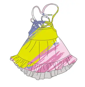 Qingli美丽ODM & OEM定制图案扎染风格个性无袖露背新款设计女婴连衣裙