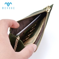 Gantungan Kunci Kulit PU Hijau Berkualitas Tinggi dengan Kantung Kartu Anti RFID untuk Kartu Bank & Kredit