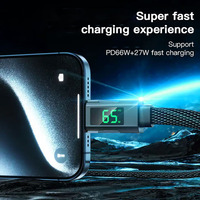 Cable de Carga Rápida 4 en 1 USB-C a Tipo-C de 100W 5A, Multifuncional, con Pantalla LED y Trenzado Plano, Cable de Datos USB de Nailon Resistente para Teléfono