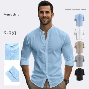 Camicia a Maniche Lunghe in <span class=keywords><strong>Lino</strong></span> di Alta Qualità per <span class=keywords><strong>Uomo</strong></span>, Casual, Tinta Unita, Traspirante, Vendita Calda Primavera-Autunno - Product Image 1
