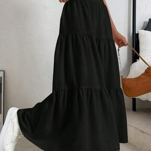 Falda Maxi Negra de Cintura Elástica para Mujer, Color Sólido Personalizado, para Uso Diario Informal - Product Image 2