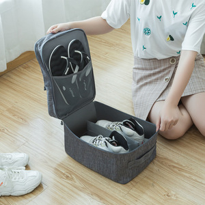 Organisateur de chaussures de voyage, grand format, gris, en tissu de coton, avec compartiment pour le rangement et les voyages - Product Image 1