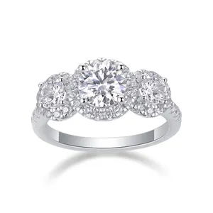 แหวนแฟชั่น 1 กะรัต Moissanite เพชรแหวนหมั้น 100% 925 เครื่องประดับเงินสเตอร์ลิงแหวนผู้หญิง