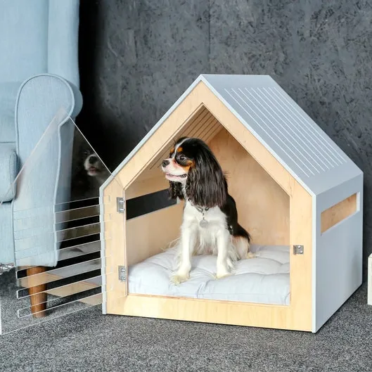 JUNJI Pet House Modern Dog and Cat Pet Houses Furniture with Acrylic Door Pet House