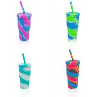 Tasse à eau en silicone de grande capacité couleur arc-en-ciel tasse à boire de bière résistante aux hautes températures avec couvercle et paille