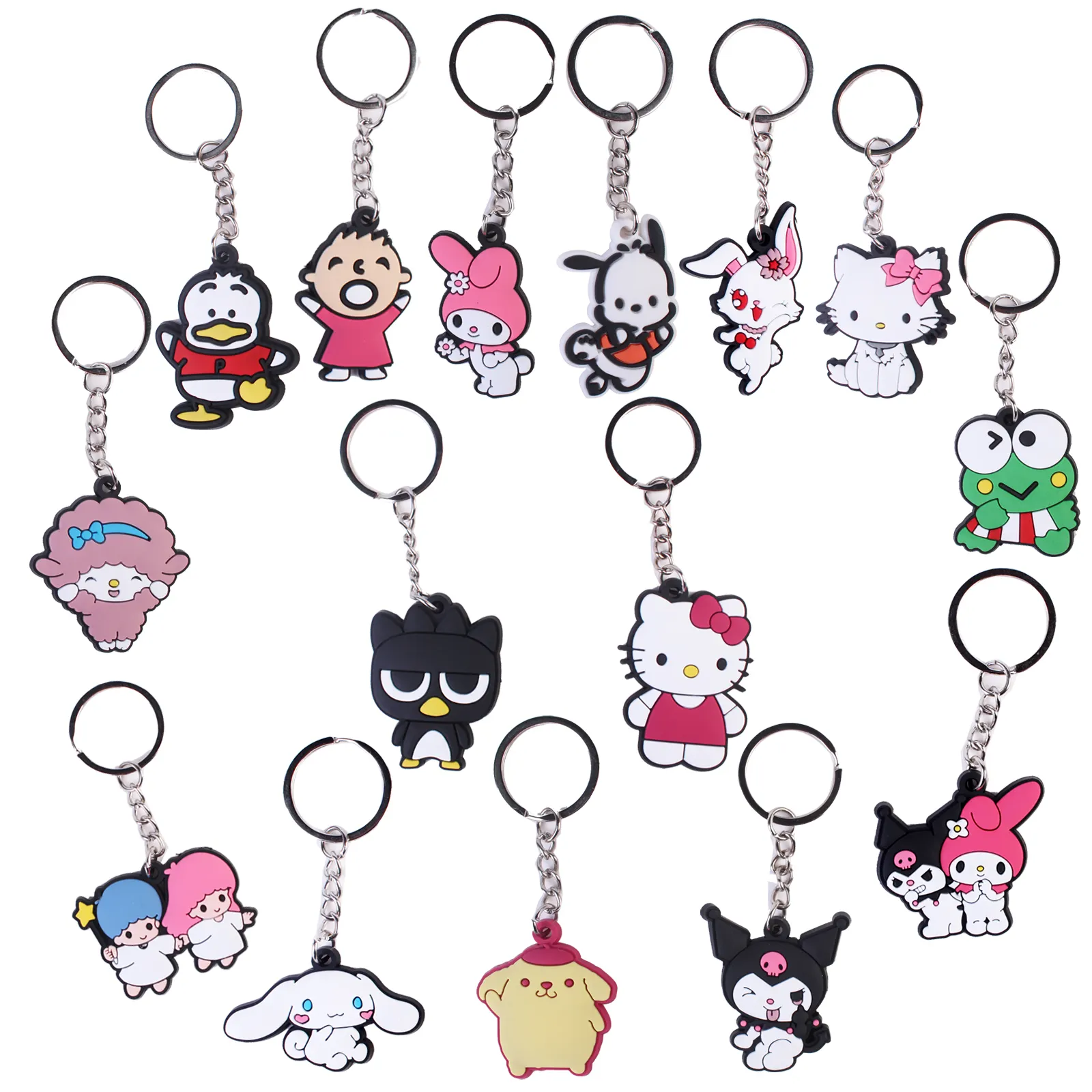 Bán Buôn 2023 Phim Hoạt Hình Sanrio Cao Su Mèo Keychain Nhẫn 2D/3D Nhựa Tùy Chỉnh Móc Chìa Khóa Phụ Kiện Thiết Kế Móc Chìa Khóa Vòng