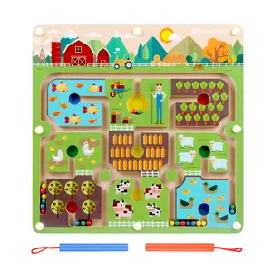 Bambini Famiglia Gioco <span class=keywords><strong>Da</strong></span> <span class=keywords><strong>Tavolo</strong></span> Giocattoli <span class=keywords><strong>Educativi</strong></span> Fattoria Scena Magnetico Perline di Legno Gioco del Labirinto - Product Image 1