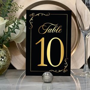 Acrylic <b>Table</b> Number <b>Cards</b> Black Gold Foil Rectangle 6in Durable Elegant Wedding Place <b>Cards</b> 1-30 - Product Image 1