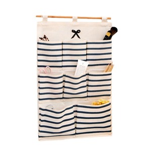 Sac de rangement mural rayé à 6 ou 8 poches, organisateur en coton et lin pour cuisine et salle de bain, polyvalent, sans perforation - Product Image 5