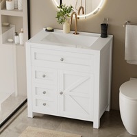 Meuble-lavabo autoportant blanc Shaker, démontable (RTA), direct usine, sans vasque, avec porte coulissante X Barn et 4 tiroirs