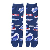 Jacquard japonais Fleur Art Mignon Deux Orteils Moyen Tube Coton Organique Tabi Split Toe Chaussettes
