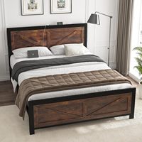 Cadre de lit en métal durable et stable, taille Queen, avec station de charge USB, tête de lit LED style ferme, pour chambre à coucher, ODM/OEM