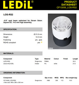Ledils CP13059_LOS-RS2 Lentille LED transparente TIR 8,5 mm de diamètre x 14,3 mm de hauteur en PMMA pour éclairage LED Osram Oslon SSL150 - Product Image 2