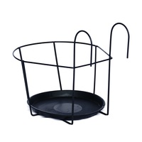 Keranjang Gantung Grotall untuk Balkon/Teras, Pot Tanaman dari Kawat Logam, Tempat Pot Bunga dengan Alas, WARNA HITAM, Besi Tahan Lama, Gaya Pedesaan
