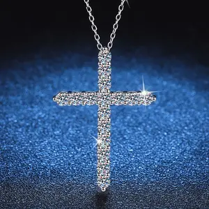 Modeschmuck S925 Sterling Silber Halskette 1.6ct D Farbe Moissan ite Diamant Kreuz Halskette für Frauen 2023