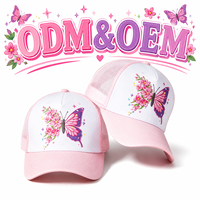 Casquette Trucker 5 Panneaux en Maille Souple, Broderie Florale Papillon Colorée, Visière Courbée, Résistante à la Transpiration, Réglable, Vente en Gros