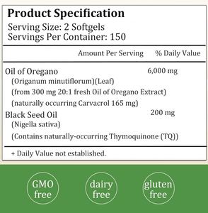 Aceite de Semilla Negra OEM 4X Potencia, Carvacrol y Timoquinona, Antioxidante a Base de Plantas y Aceite de Orégano para el Apoyo Inmunológico en Cápsulas Blandas - Product Image 2