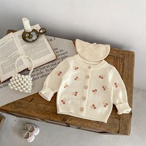 2025 musim gugur bayi perempuan Sweater katun mantel Cherry bordir rajutan mantel lengan panjang anak-anak atasan baru - Product Image 2