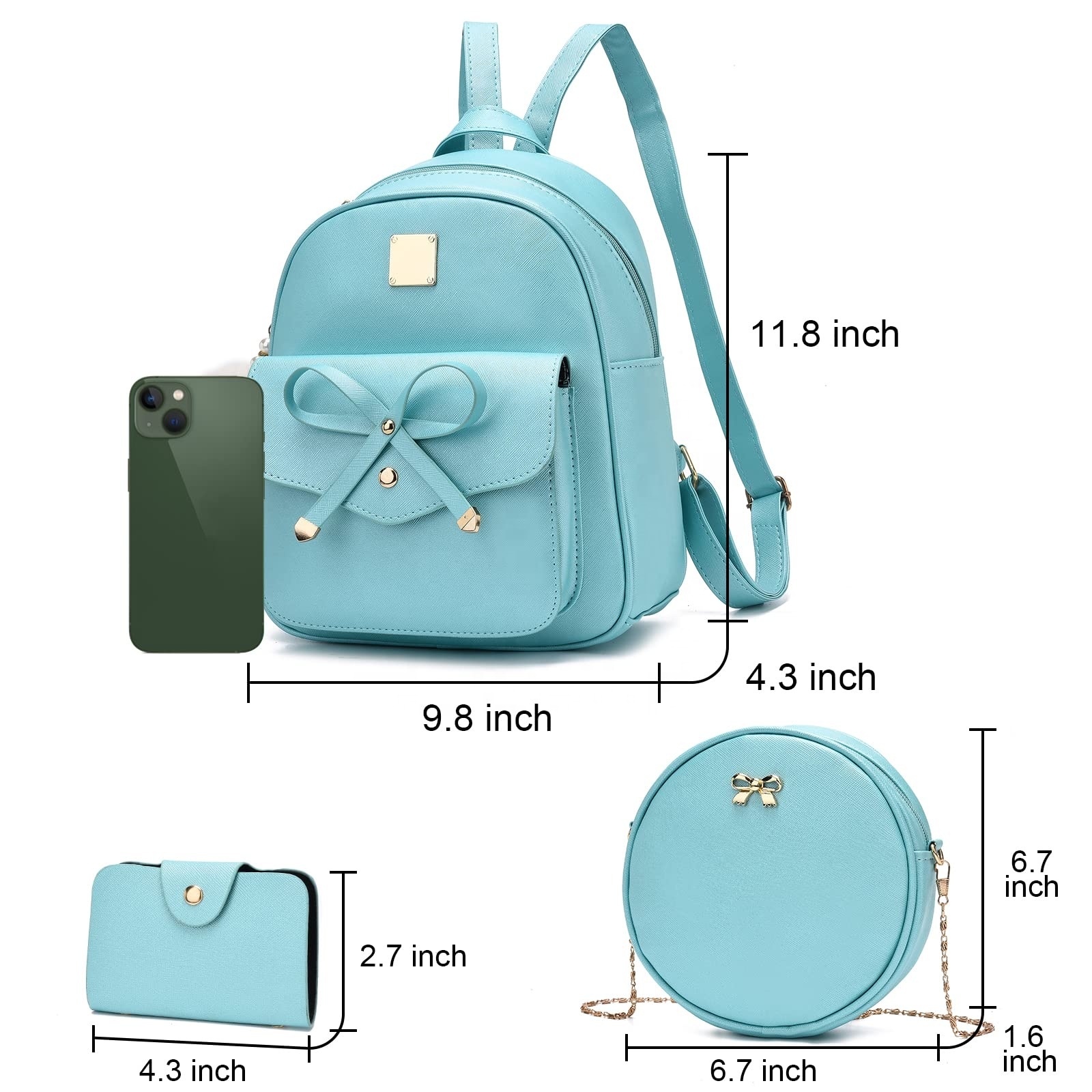 Girls 3-Pieces Mini Leather Backpack Purse Shoulder Bag Set